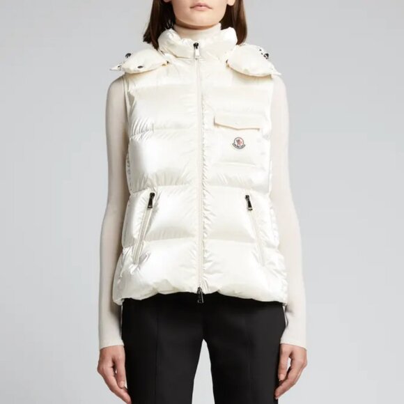 NWT$1550 MONCLER Diotis Hooded Quilted Metallic Pearl Puffer Gilet Vest 1 Small - Picture 4 of 16